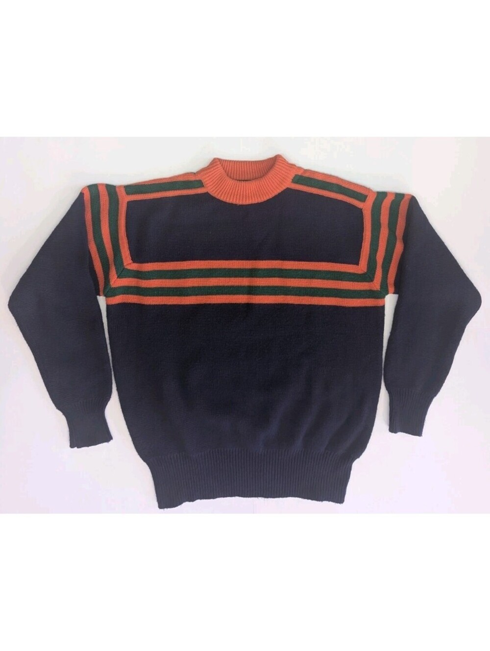 Vintage Varsity Ski Sweater Woodstock Bernard 100% Acrylic Pullover Mens XL Blue